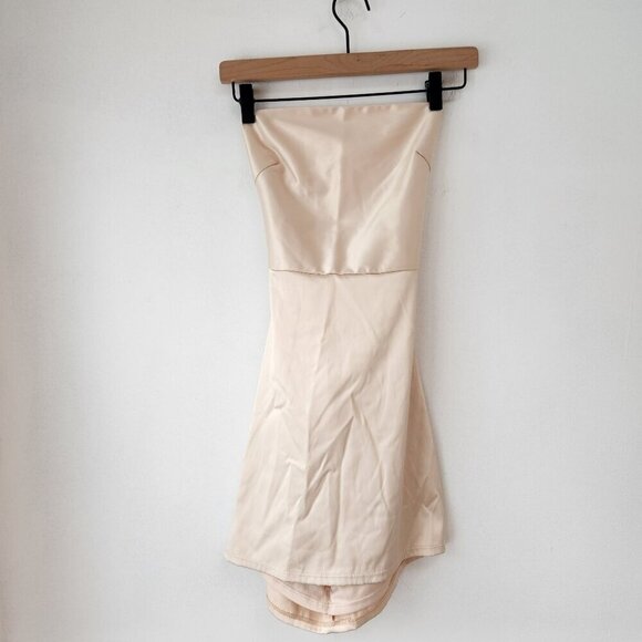 Lucy in the Sky Lulu Satin Lace-Up Dress Champagne Gold Mini Cocktail Women's M - Picture 3 of 8